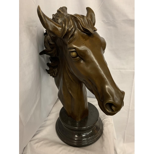 10 - A LARGE BRONZE HORSE HEAD BUST H: 24 INCHES