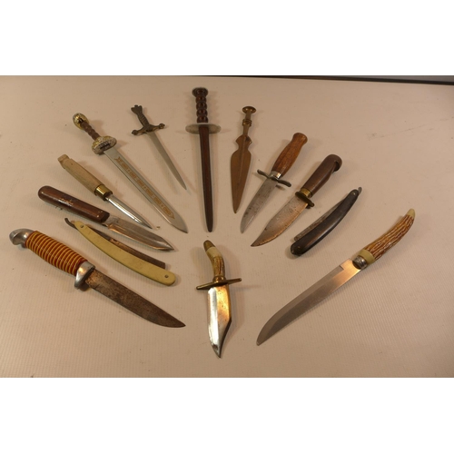 367 - TWELVE ASSORTED KNIVES TO INCLUDE A BOWIE EXAMPLE, BLADE LENGTHSVARY FROM 7CM -19CM