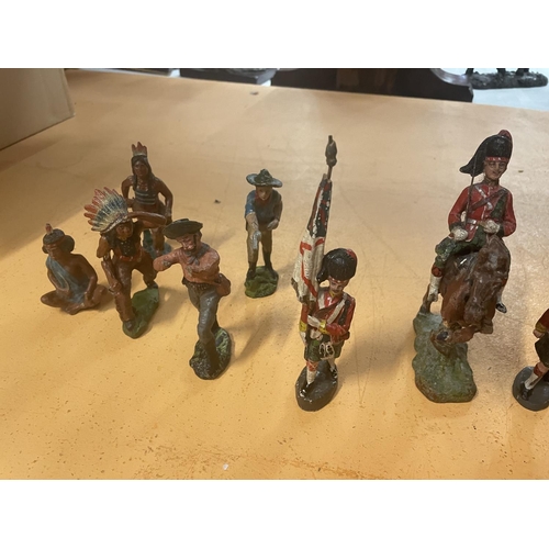 314 - A LARGE QUANTITY OF VINTAGE MODEL FIGURES INCLUDING LASTOLIN BRITISH ARMY AND WILD WEST - HEIGHT CIR... 