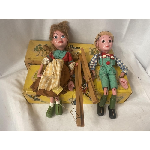 317 - TWO BOXED VINTAGE PELHAM PUPPETS - HANSEL AND GRETEL