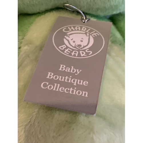 321 - A NEW AND TAGGED CHARLIE BEAR FREDRICK FROG TEDDY FROM THE BABY BOUTIQUE COLLECTION