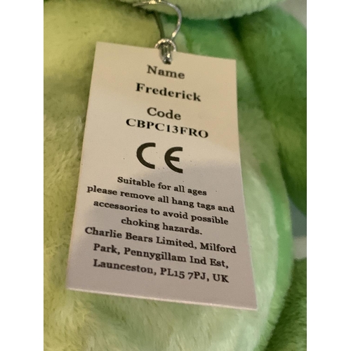 321 - A NEW AND TAGGED CHARLIE BEAR FREDRICK FROG TEDDY FROM THE BABY BOUTIQUE COLLECTION