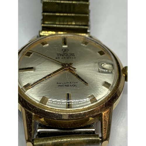 552 - A TANUS VINTAGE AUTOMATIC WRIST WATCH SEEN WORKING BUT NO WARRANTY