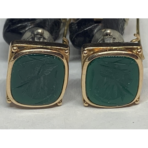 539 - A PAIR OF BLACKAMORE, 14 CARAT GOLD, DIAMOND AND EMERALD EARRINGS IN AN AFRICAN BUST DESIGN