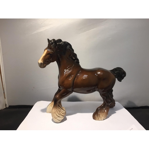 739 - TWO BESWICK BAY HORSES TO INCLUDE A  PRANCING SHIRE AND A THOROUGHBRED (EAR A/F)