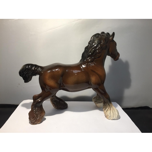 739 - TWO BESWICK BAY HORSES TO INCLUDE A  PRANCING SHIRE AND A THOROUGHBRED (EAR A/F)