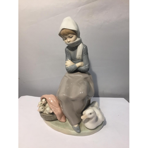 742 - THREE LLADRO FIGURINES TO INCLUDE GIRLS WITH PIGS, PUPPIES AND DUCKS