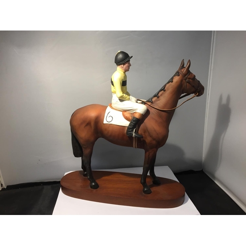 760 - A BESWICK MODEL OF ARKLE AND PAT TAFFE ON A WOODEN PLINTH