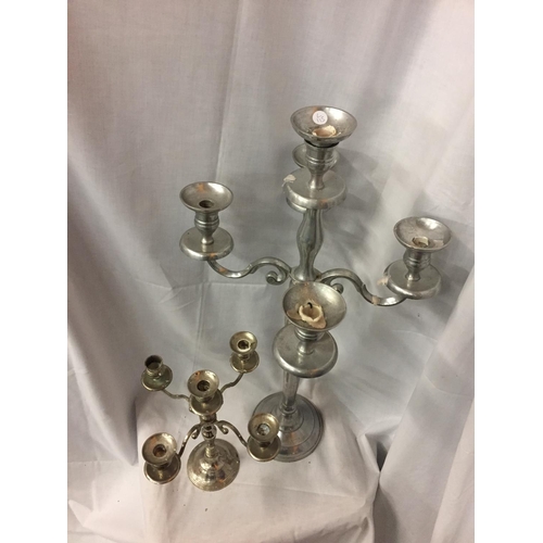 130 - TWO WHITE METAL FIVE CANDLE CANDELABRAS