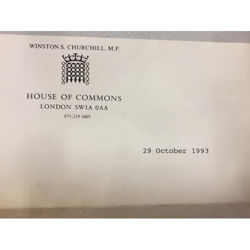 146 - A LETTER FROM THE HOUSE OF COMMONS SIGNED BY WINSTON CHURCHILL [MP]