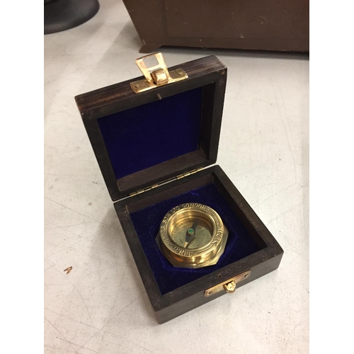 159 - A BOXED BRASS HENRY HUGHES COMPASS