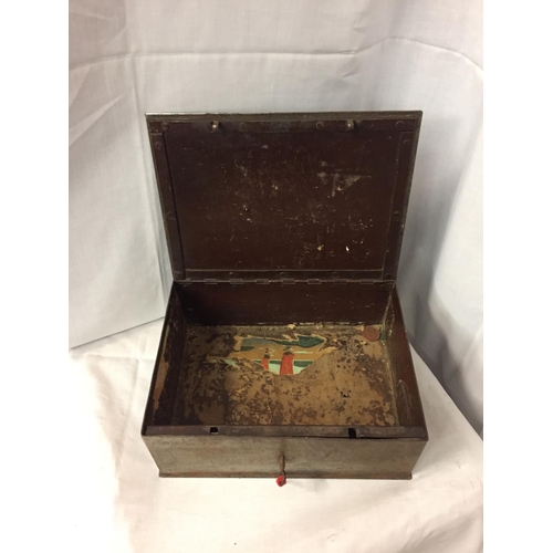 203 - AN VINTAGE STEEL CASH BOX WITH KEY