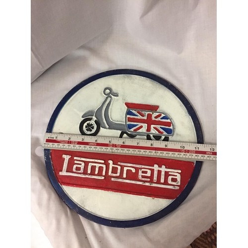 209 - A CAST LAMBRETTA SIGN