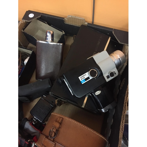 217 - A BOX CONTAINING SOME CAMERAS AND FURTHER ITEMS