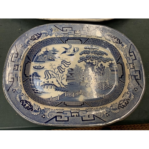 112 - TWO STAFFORDSHIRE BLUE AND WHITE STONEWARE MEAT PLATTERS