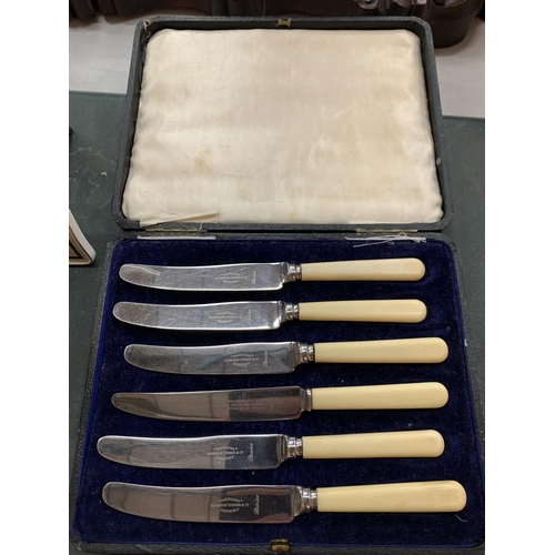 168 - A COLLECTION OF THREE BOXED CUTLERY ITEMS INCLUDING TWELVE KNIVES AND SIX SPOONS