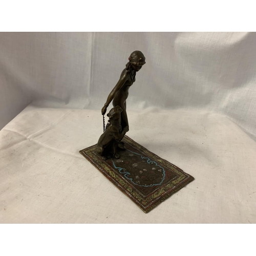 199 - A BERGMAN STYLE COLD PAINTED NAN GREB BRONZE IN THE FORM OF A DANCER AND LIONESS H: APPROXIMATELY 15... 