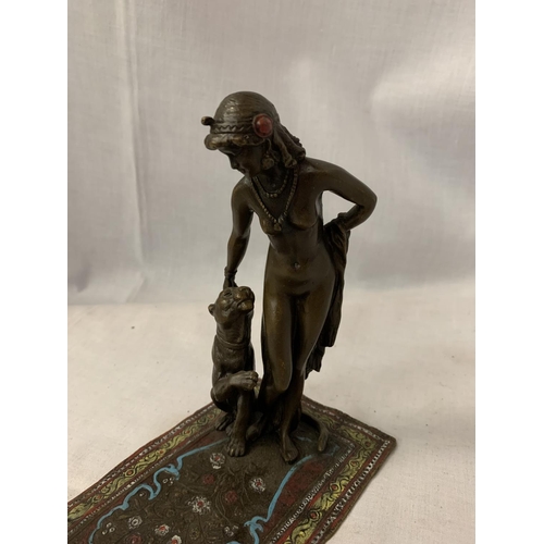 199 - A BERGMAN STYLE COLD PAINTED NAN GREB BRONZE IN THE FORM OF A DANCER AND LIONESS H: APPROXIMATELY 15... 