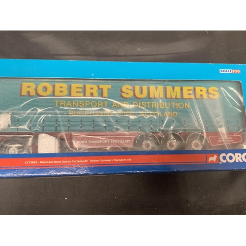 337 - A BOXED CORGI LIMITED EDITION MERCEDES BENZ ACTROS CURTAINSIDE - ROBERT SUMMERS TRANSPORT LTD