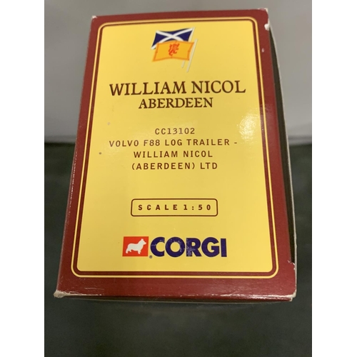 340 - A BOXED CORGI LIMITED EDITION VOLVO F88 LOG TRAILER - WILLIAM NICOL (ABERDEEN) LTD