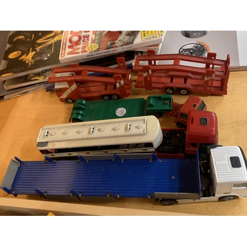 344 - THREE CORGI WAGONS WITH TRAILERS TO INCLUDE A TRANSPORTER, A DEA AND A CAR TRANSPORTER