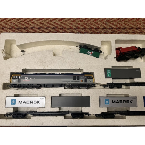 353 - A HORNBY RAILWAYS ELECTRIC TRAIN SET TUNNEL FREIGHT WITH EXTRA ENGINE AND 7 UP CARRIAGE (TRACK AND M... 