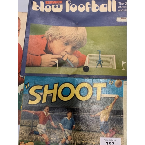 357 - FOUR VINTAGE SPORTS RELATED GAMES TO INCLUDE SHOOT, BLOW FOOTBALL, CASDON SOCCER AND PRO SHOT GOLF G... 