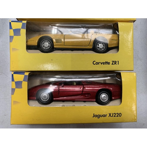 415 - A COLLECTION OF SIX BOXED TOY SUPERCAR'S TO INCLUDE FERRARI, BUGATTI AND ASTON MARTIN