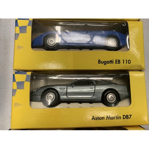 415 - A COLLECTION OF SIX BOXED TOY SUPERCAR'S TO INCLUDE FERRARI, BUGATTI AND ASTON MARTIN