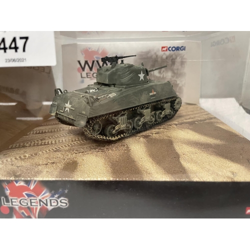 447 - A BOXED CORGI MODEL SHERMAN TANK FROM THE D-DAY LANDINGS RANGE