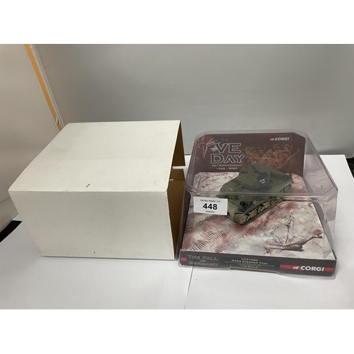 448 - A BOXED CORGI MODEL SHERMAN TANK FROM THE VE  DAY RANGE - NUMBER CC51020