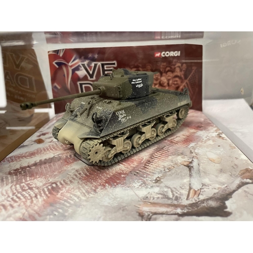 448 - A BOXED CORGI MODEL SHERMAN TANK FROM THE VE  DAY RANGE - NUMBER CC51020