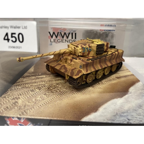 450 - A BOXED CORGI MODEL TIGER TANK FROM THE D-DAY LANDINGS RANGE - NUMBER CC60502