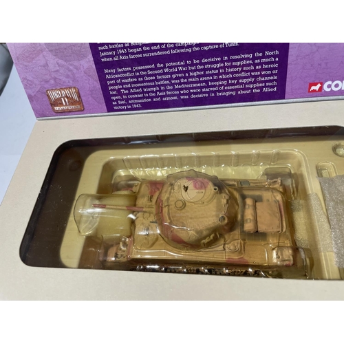 474 - A BOXED CORGI MODEL SHERMAN TANK FROM THE DESERT CAMPAIGNS OF NORTH AFRICA RANGE - NUMBER CC51007