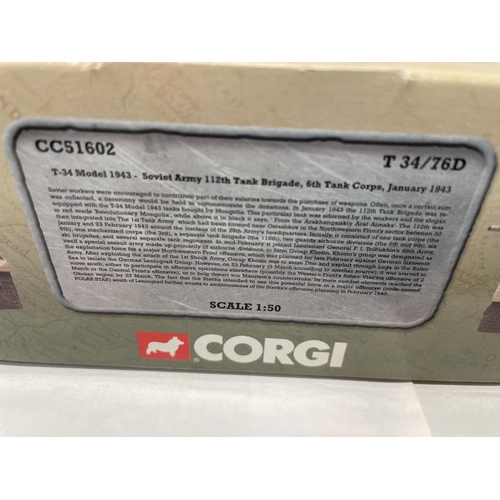 480 - A BOXED CORGI MODEL T34 TANK FROM THE OPERATION BARBAROSA RANGE - NUMBER CC51602