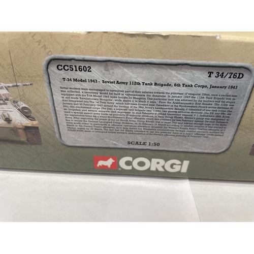 481 - A BOXED CORGI MODEL T34 TANK FROM THE OPERATION BARBAROSA RANGE - NUMBER CC51602