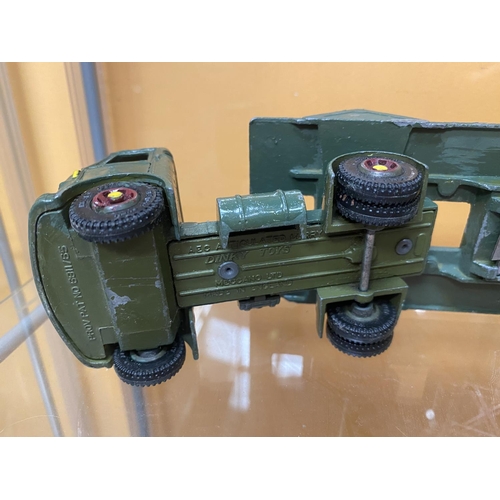 488 - THREE UNBOXED DINKY MODEL MILITARY VEHICLES - A LEOPARD TANK, A VW  KDF AND A TANK TRANSPORTER