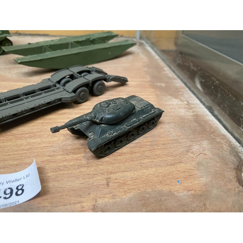 498 - THREE UNBOXED MODEL MILITARY VEHICLES - A TANK TRANSPORTER, A CENTURIAN TANK, MINE CLEARER ETC