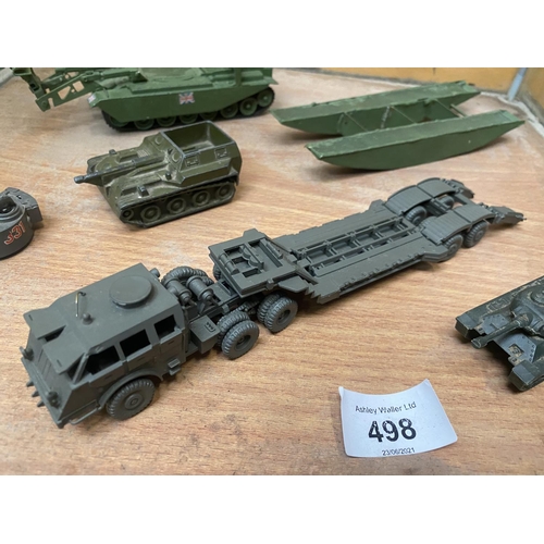 498 - THREE UNBOXED MODEL MILITARY VEHICLES - A TANK TRANSPORTER, A CENTURIAN TANK, MINE CLEARER ETC