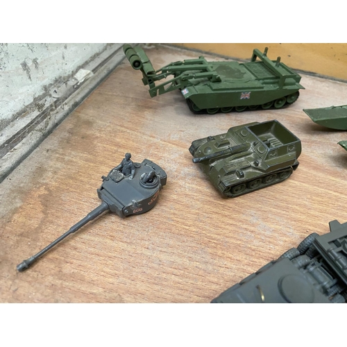 498 - THREE UNBOXED MODEL MILITARY VEHICLES - A TANK TRANSPORTER, A CENTURIAN TANK, MINE CLEARER ETC