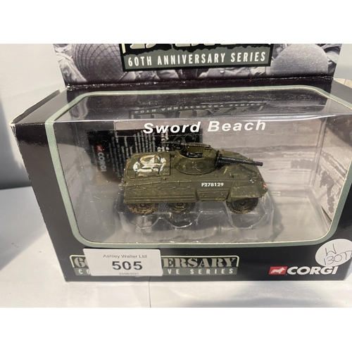 505 - FOUR BOXED CORGI MODEL TANKS FOR THE D-DAY 60TH ANNIVERSARY SERIES