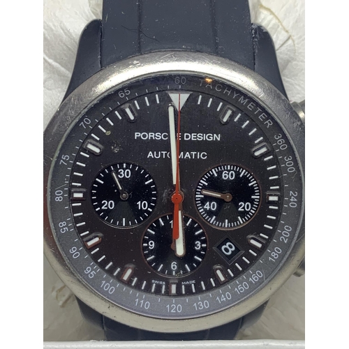 692 - A BOXED PORSCHE DESIGN AUTOMATIC CHRONOGRAPH WRISTWATCH WITH EXTRA STRAP AND INSTRUCTIONS RRP £3075