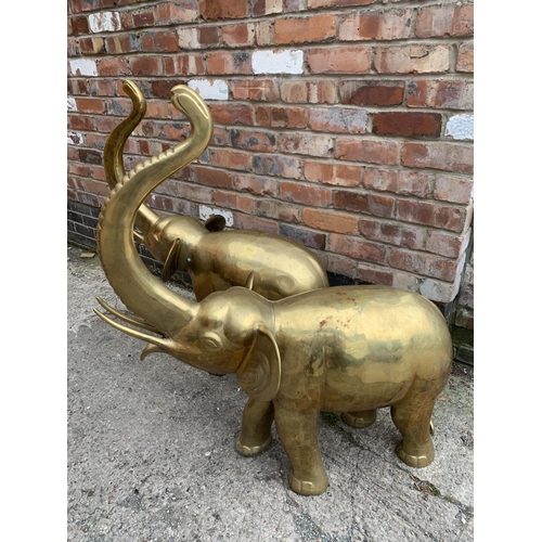 1 - A PAIR OF VERY LARGE BRASS ELEPHANTS HEIGHT TO TOP OF TRUNK 106CM AND 90CM LONG