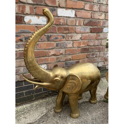 1 - A PAIR OF VERY LARGE BRASS ELEPHANTS HEIGHT TO TOP OF TRUNK 106CM AND 90CM LONG