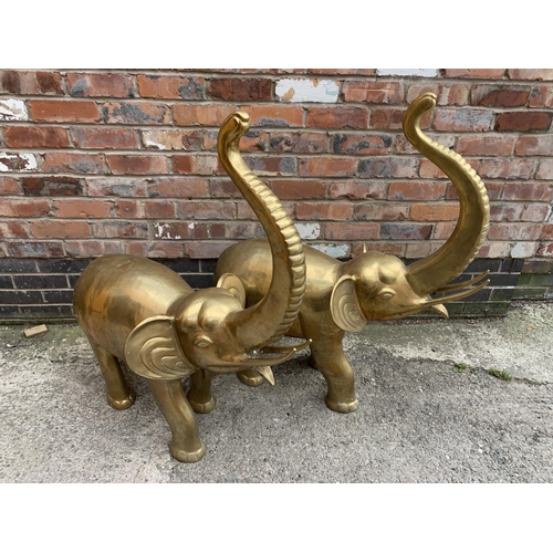 1 - A PAIR OF VERY LARGE BRASS ELEPHANTS HEIGHT TO TOP OF TRUNK 106CM AND 90CM LONG