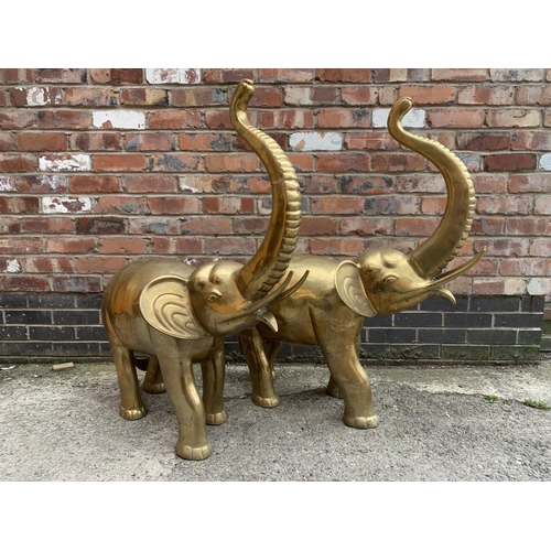 1 - A PAIR OF VERY LARGE BRASS ELEPHANTS HEIGHT TO TOP OF TRUNK 106CM AND 90CM LONG