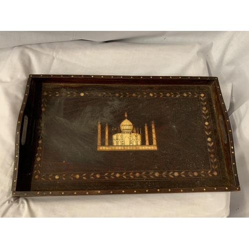 22 - A PAIR OF INLAID TRAYS DEPICTING THE TAJ MEHAL