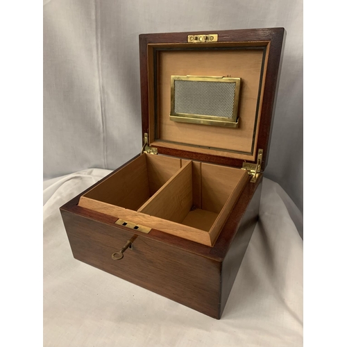 3 - A VINTAGE MAHOGANY TEA CADDY BOX WITH KEY