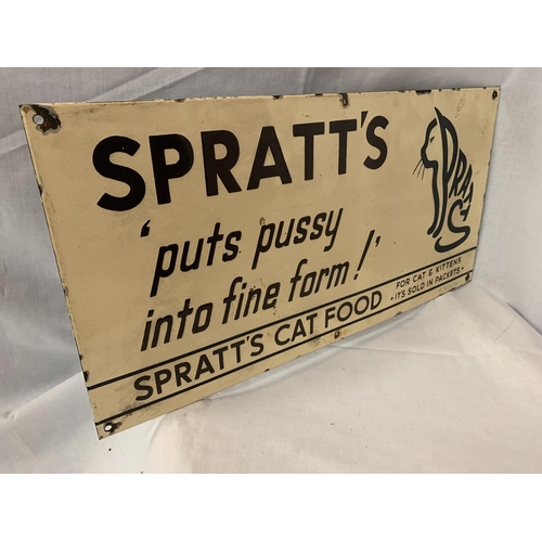 42 - AN ENAMEL SPRATTS CAT FOOD SIGN 60CM X 30CM