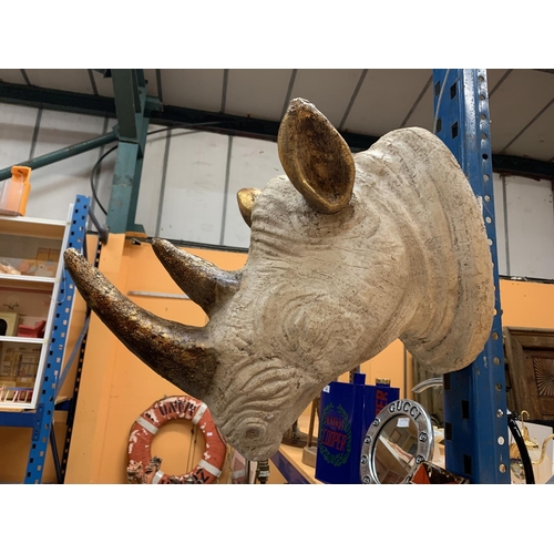 46A - A LARGE PLASTER RHINO HEAD (REPAIR TO EARS)